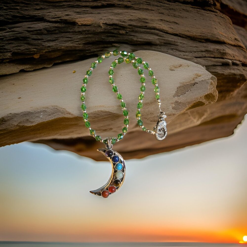 Chakra Moon Necklace  20 in